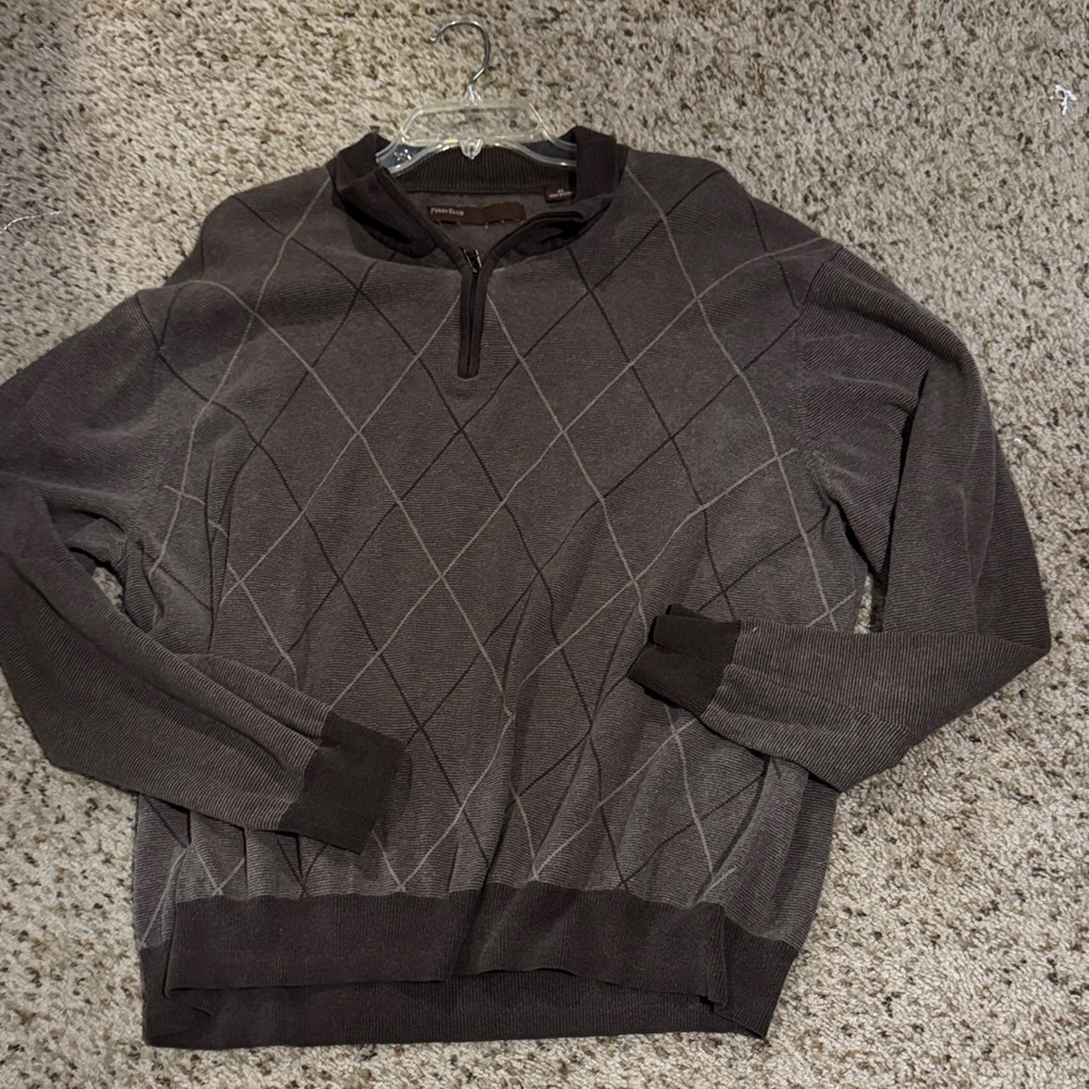 Perry Ellis Dark Brown Argyle Zip-Up Sweater